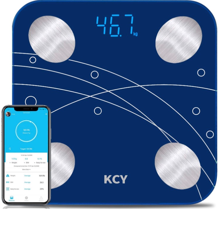 Photo 1 of KCY Bluetooth Body Fat Scale,Smart Wireless Bathroom Scale for Body Weight,LED Digital Weighing Percentage Scale,BMI,BMR 15 Key Body Composition Monitor Health Analyzer with Smartphone App Sync,Blue