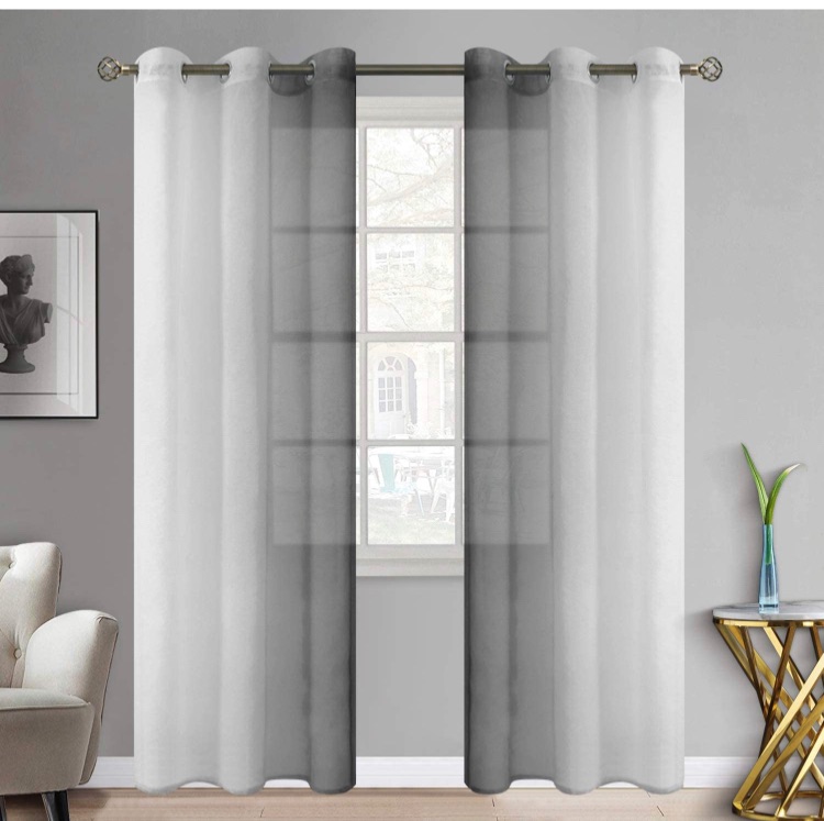 Photo 1 of BGment Ombre Sheer Curtains Faux Linen Grommet Light Filtering Semi Sheer Gradient Window Curtain Pair for Bedroom Living Room, Set of 2 Panels (Each 42 x 84 Inch, Black) 