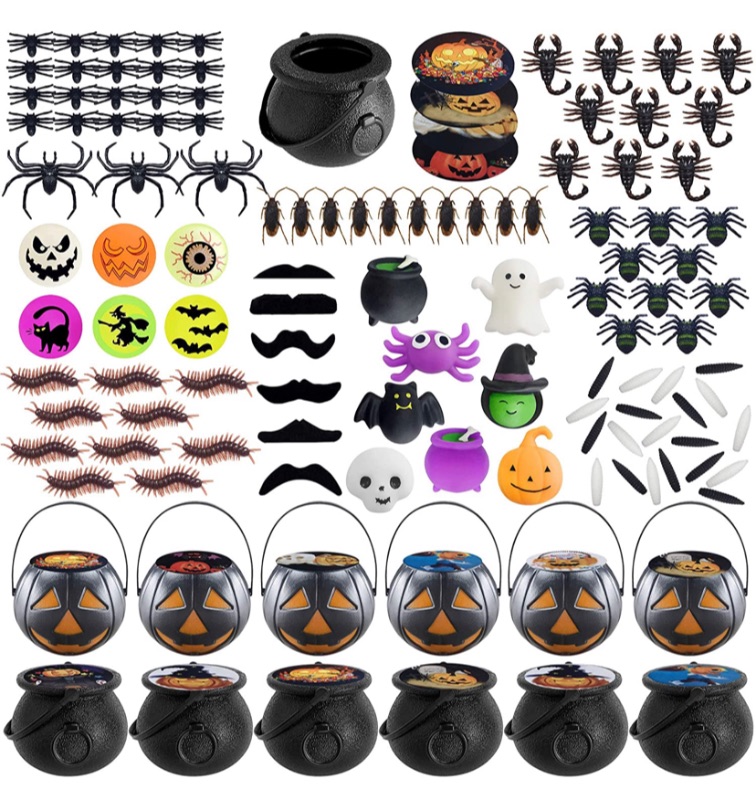 Photo 1 of 128 Pcs Halloween Decorations 12 Pack Prefilled Pumpkin Jars with Variety Mochi Squeeze Fidget Toys and Balls for Kids Halloween Party Favors,Trick or Treat ,Halloween Miniatures,Halloween Goodie Bags. 2 pack