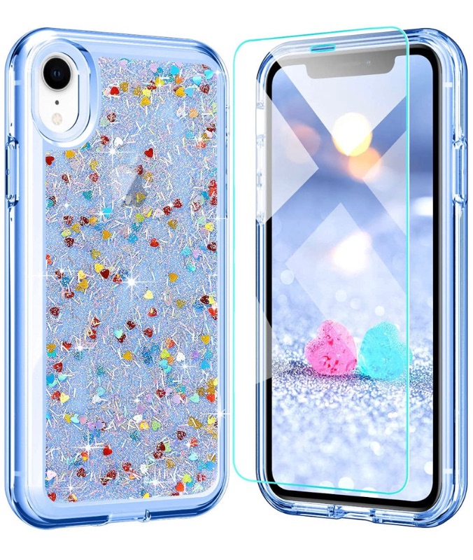 Photo 1 of Hocase for iPhone XR Case, (with 1 Screen Protector) Glitter Sparkly Shiny Shockproof Slim Lightweight Soft TPU+Hard Plastic Protective Case for iPhone XR (6.1" Display) 2018 - Blue