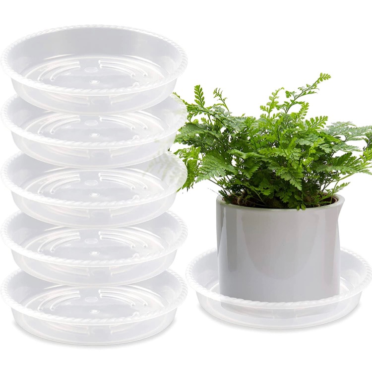 Photo 1 of beijifeng Plant Saucer 6 Pack Plastic Tray for Plant Pots 8 Inch Thicker Plant Pot Saucer 6 PCS Waterproof Durable for Outdoor and Indoor Plants Clear