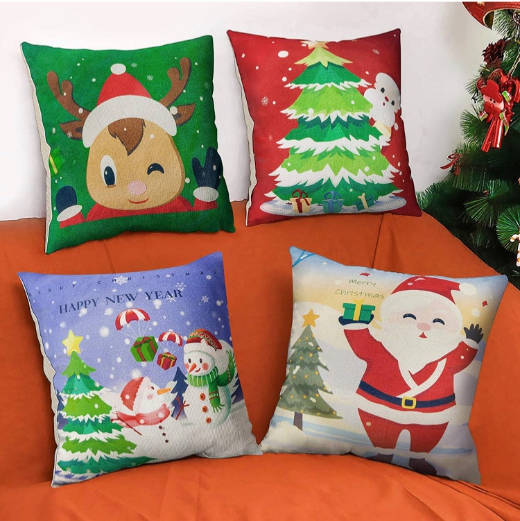 Photo 1 of Christmas Pillowcase 4 Pillowcases 18x18 inch Christmas Decorations Christmas Cushion Invisible Cover Zipper Square Pillowcase