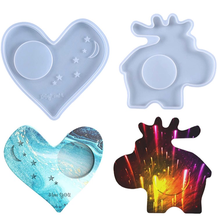 Photo 1 of Heart Coasters Resin Molds Kit By Garloy,2 Pcs Heart Hippo Silicone Molds for Epoxy Resin,The Candlestick Epoxy Resin Mold Supplies Ideal for Coffee Table Decor,Drink Coasters,Tealight Candles Holders