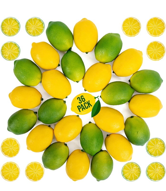 Photo 1 of 
Fake Lemons Limes and Slices Set - Pack of 36 Decorative Faux Citrus Fruits - Artificial Decorations for Home Kitchen Table Office Weddings Table Centerpiece Party with Lemon Tree Decor Theme