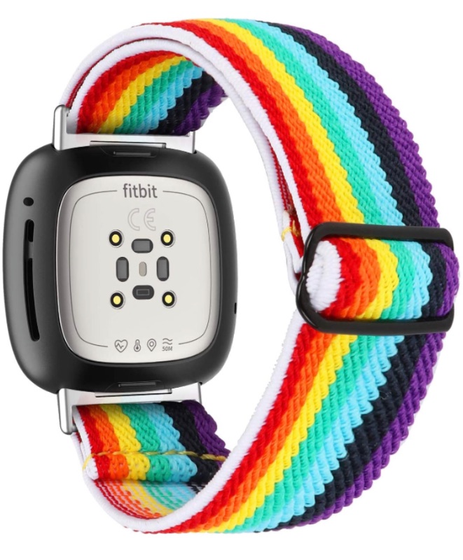 Photo 1 of Limque Stretch Watch Bands Compatible with Fitbit Versa 3/ Fitbit Sense,for Women Men Soft Adjustable Elastic Replacement Wristband for Fitbit Versa Smart Watch (Rainbow Color) 2 bands