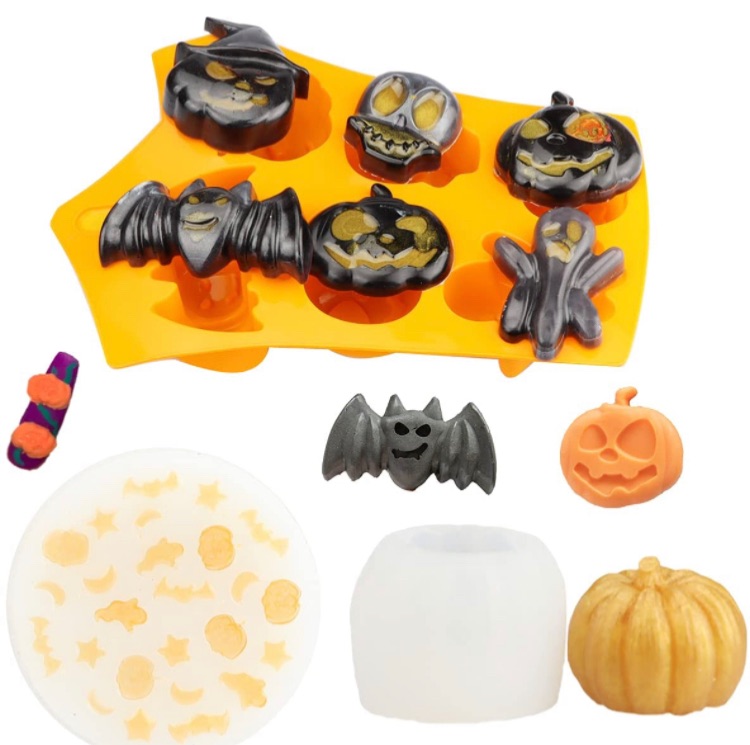 Photo 1 of 3 Pieces Halloween Resin Molds,3D Pumpkin Epoxy Mold,Mixed Halloween Skull Bat Spider Ghost Mold for DIY Halloween Decorations