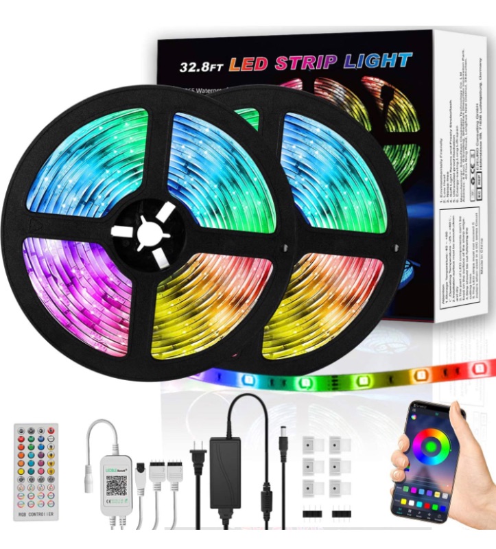 Photo 1 of 32.8ft LED Strip Lights, TINMIU LED Strip Lights with App Control via Bluetooth, Music Sync, Sensitive Built-in Mic, 44-Key Remote Control, 5050 RGB Multicolor Strip Lights for Bedroom, Kitchen & more