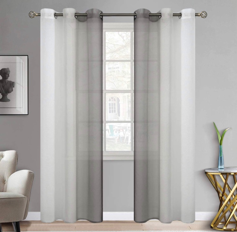 Photo 1 of BGment Ombre Sheer Curtains Faux Linen Grommet Light Filtering Semi Sheer Gradient Window Curtain Pair for Bedroom Living Room, Set of 2 Panels (Each 42 x 84 Inch, Grey)