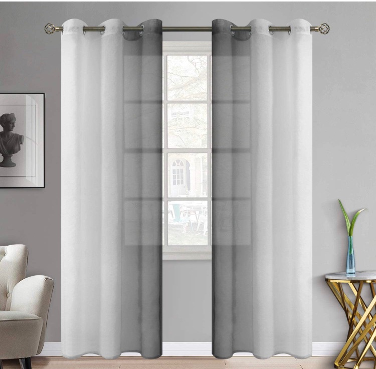 Photo 1 of BGment Ombre Sheer Curtains Faux Linen Grommet Light Filtering Semi Sheer Gradient Window Curtain Pair for Bedroom Living Room, Set of 2 Panels (Each 42 x 84 Inch, Black)