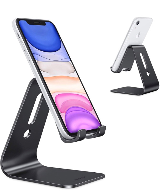 Photo 1 of Upgraded Aluminum Cell Phone Stand, OMOTON C1 Durable Cellphone Dock with Protective Pads, Smart Stand Designed for iPhone 11 Pro Max XR XS 8 Plus 7 SE, iPad Mini, Android Phones, Black