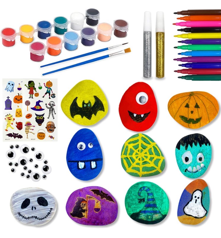 Photo 1 of QINGQIU Halloween Rock Painting Kit Halloween Crafts & Arts for Kids Boys Girls Halloween Toys Halloween Party Favors Halloween Treat Bags Gifts