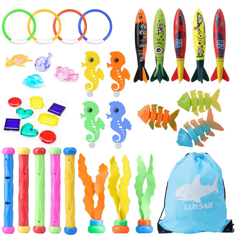 Photo 1 of Diving Toys, Swimming Pool Diving Toys for Kids, 37pcs Toys for Pool, Toddler Pool Toys for Kids 3-10: Pool Rings, Dive Sticks, Shark Torpedo Pool Toy, Pool Gems Gift for Boys and Girls Kids Pool Toys