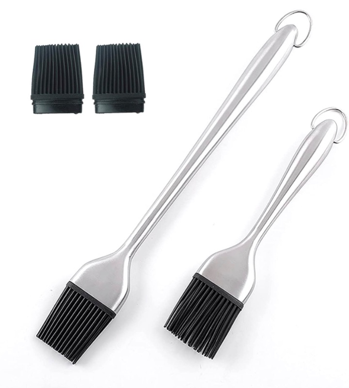 Photo 1 of 2-Piece Set of Stainless Steel Silicone applicator Brush-Made of 430 Stainless Steel high Temperature Resistant Silicone Suitable for BBQ Cakes Kitchen Cooking etc.2 Spare Brush Heads