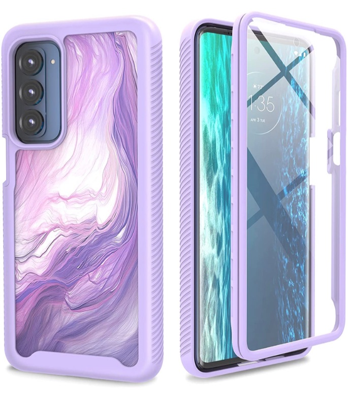 Photo 1 of UNPEY for Moto Edge 2021 Case, Marble Design Protective Phone Case for Motorola Edge 2021 with Built-in Screen Protector Shockproof Anti-Scratch Cover Case, Purple