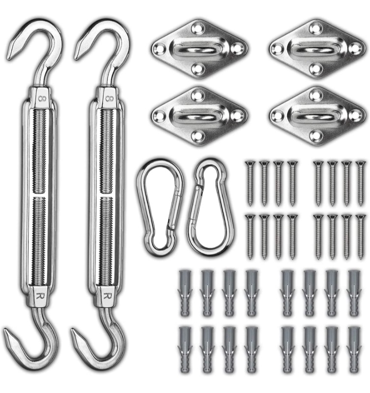 Photo 1 of M8 Shade Sail Hardware Kit, 8 inch 304 Stainless Canopy Attachment 40Pcs for Triangle Rectangle Sun Shade Sail, Anti-Rust Shade Sail Installation Hardware Kit for Courtyard Patio Garden