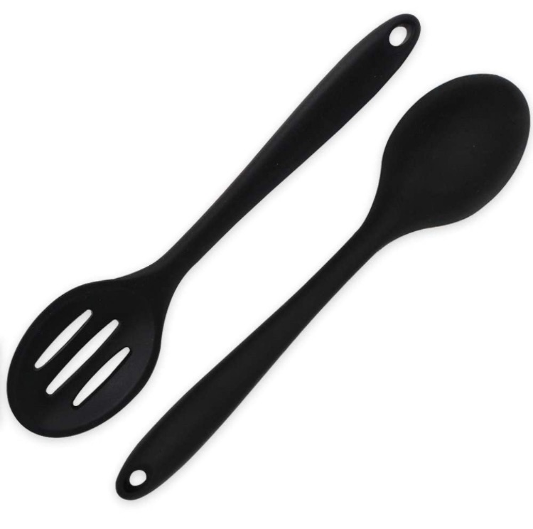 Photo 1 of 2 Pieces Silicone Nonstick Mixing Spoons, BPA Free and Food Grade Serving Cooking Spoon, High Heat Resistant to 480°F, Hygienic Design Slotted and Solid Spoons for Mixing and Serving