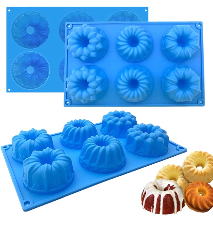Photo 1 of Mini Fluted Cake Pans, 3 Packs Reusable Silicone Baking Pan, Non-Stick Jello Molds for Cupcake, Jello, Brownie, Donut, Ice Cream