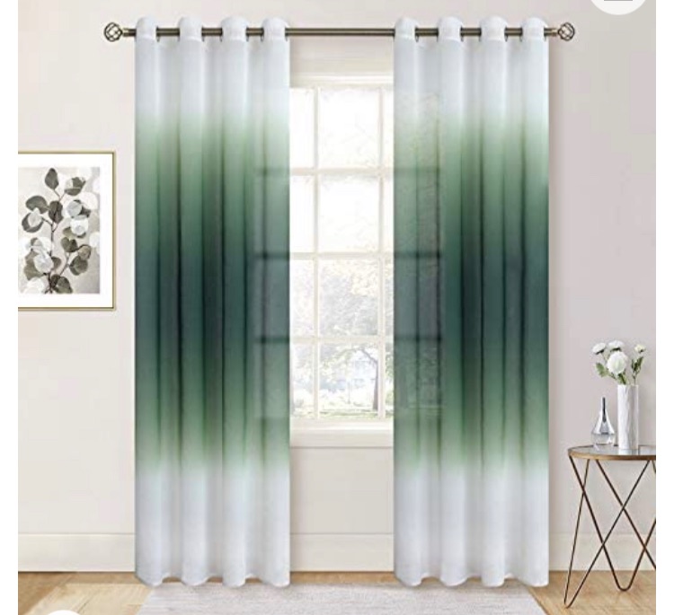 Photo 1 of BGment Faux Linen Ombre Sheer Window Curtains for Living Room, Grommet Linear Gradient Light Filtering Semi Voile Sheer Curtain Panels for Kids Room, Set 2 Panels (Each 52 x 84 Inch, Emerald)