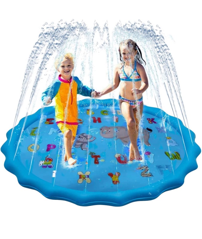 Photo 1 of AJKTHGE Sprinkler & Splash Play Mat for Learning, Splash Pad for Toddlers, 78” Outdoor Water Sprinkler Toys, Outdoor Swimming Pool for Babies Kids and Toddlers Splash Pad (“A to Z” Alphabet)