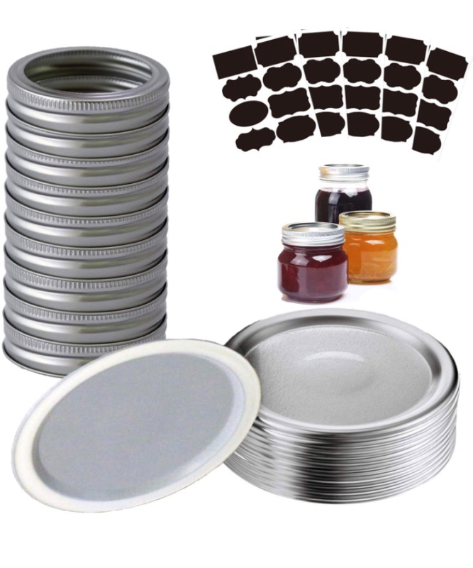 Photo 1 of 24 Pcs Stainless Steel Canning Lids Regular Mouth Mason Jar Lids and Bands, Lids for Mason Jar Regular Mouth, Split-Type Lids Leak Proof Secure Mason Storage Caps (Silver)