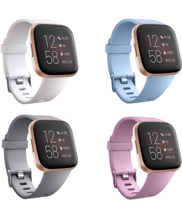 Photo 1 of SZBAMI 4 Packs Bands Compatible with Fitbit Versa/Versa 2/Versa Lite/Special Edition Soft Silicone Sport Strap Replacement Wristband for Fitbit Versa Smart Watch Women Men Small Large