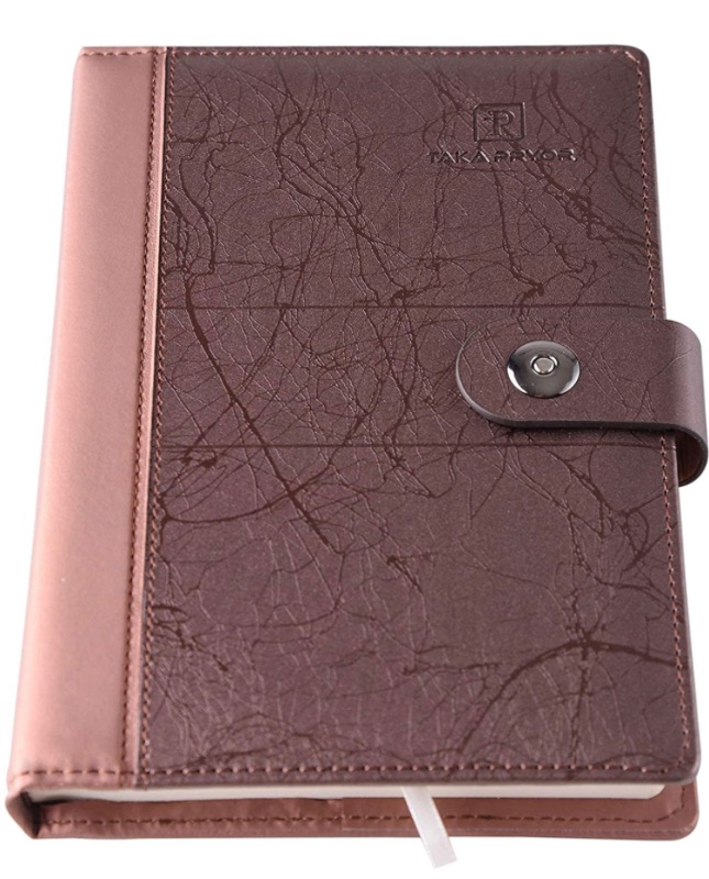 Photo 1 of TAKA PRYOR Thick Ruled Journal/Refillable Faux Leather Lined Hardcover Executive Notebooks ?Pen Holder?Medium 5.7 x 8.5 inches ?100 GSM Thick Paper 300 Pages(Dark Brown)