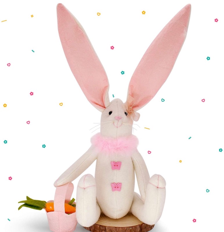 Photo 1 of 16" Sitting Pink and White Easter Bunny Rabbit with Hand Basket Carrot Figure