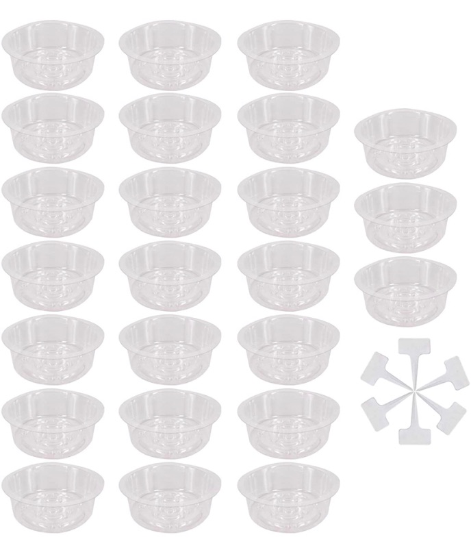 Photo 1 of Belinlen 24 Pack 6 Inch Clear Plant Saucers Drip Trays Plant Pot Water Saucer Perfect for Indoor & Outdoor Plants with 24 Pcs Plant Labels