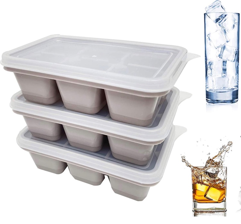Photo 1 of 3 Pack Mini Ice Cube Trays with Lids, Easy Release Ice Trays of 6 Cavities, Ice Cube Mold for Whiskey and Cocktails or Homemade (Gray3)