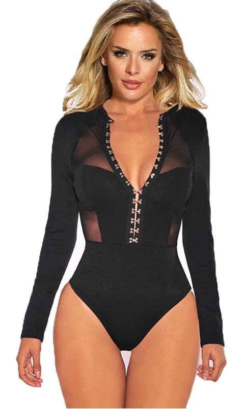 Photo 1 of comeondear Women Long Sleeve Bodysuit Lace Leotard Teddy Lingerie Sexy Party Jumpsuit Clubwear Tops XL/2XL