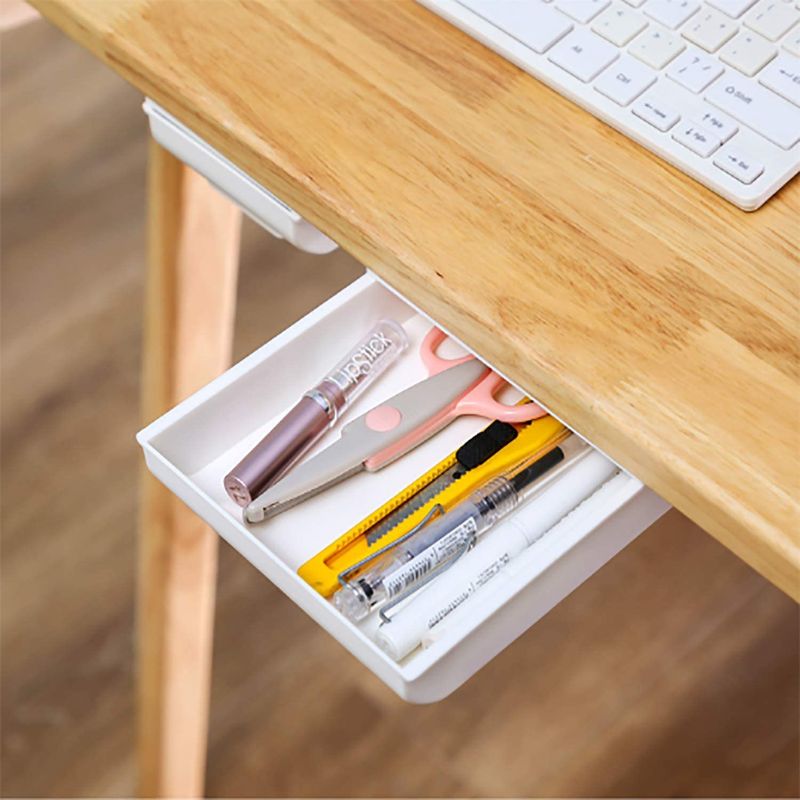 Photo 1 of Under Desk Drawer, 2 Pack Under Desk Storage,Desk Organizer Drawer, Drawer Organizer Hidden Under Table Drawer Organizer Set for Office Home School, Self-Stick Expandable Drawer Tray, White Easter gift
