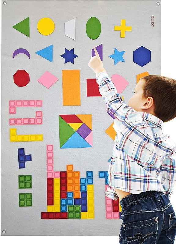 Photo 1 of Deluxe Shapes and Colors Felt Flannel Board Set Giant 3.5 Ft Wall Hanging Interactive Play Kit Montessori Teacher Aide Tangrams
