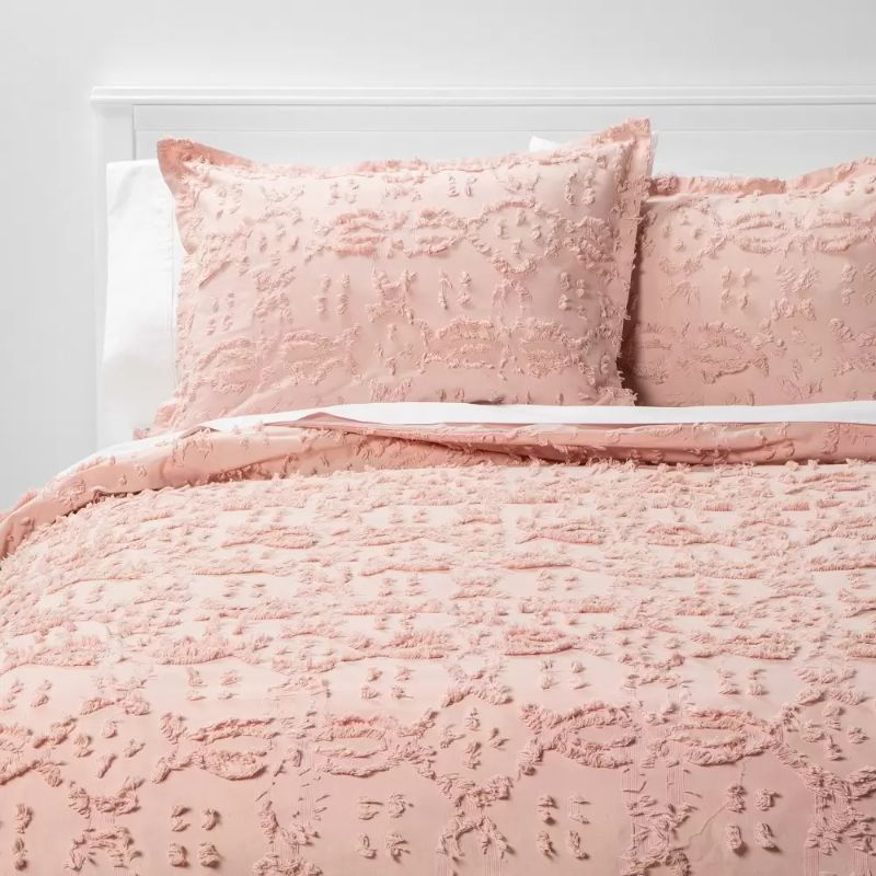 Photo 1 of King Clipped Chenille Duvet Cover & Sham Set Blush - Threshold King
