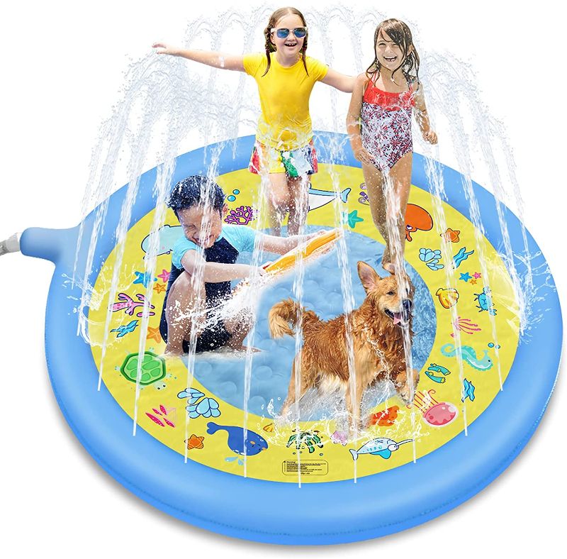 Photo 1 of Glymnis Inflatable Splash Pad 67 inches Sprinkler Play Mat Kids Sprinkler for Toddlers Outdoor Water Toys Children Gift for Boys Gir
