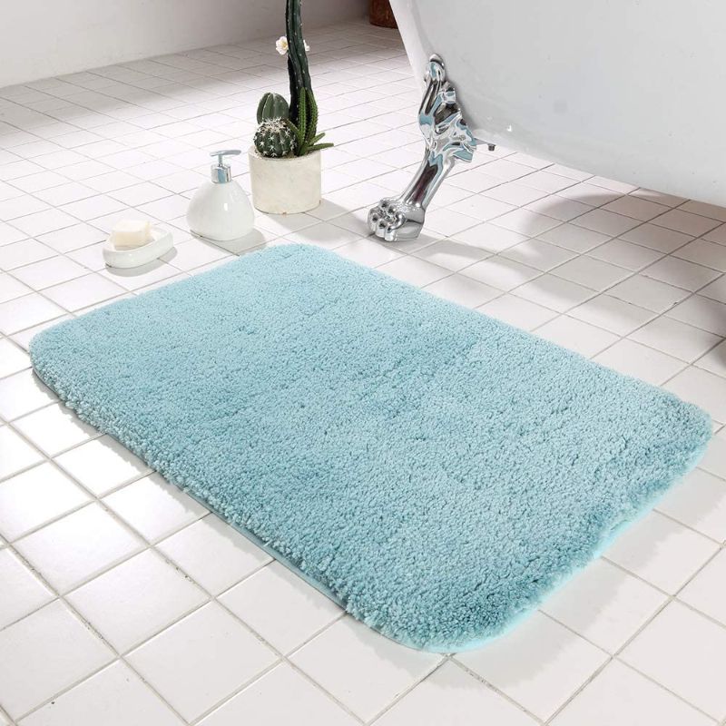 Photo 1 of COSY HOMEER 30X20 Inch Bathroom Rug Mat Non Slip 100% Polyester Super Cozy Velvet Machine Washable Fuzzy Rugs with Strong Absorbent Function,Blue Bath Rug
