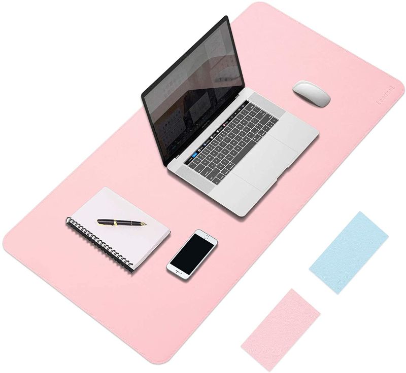 Photo 1 of Leather Office Desk Mat, Dual Side, Ultra Thin, Extra Large, Waterproof Desk Blotter, Laptop Mouse Pad Table Protector for Office and Home Pink&Blue