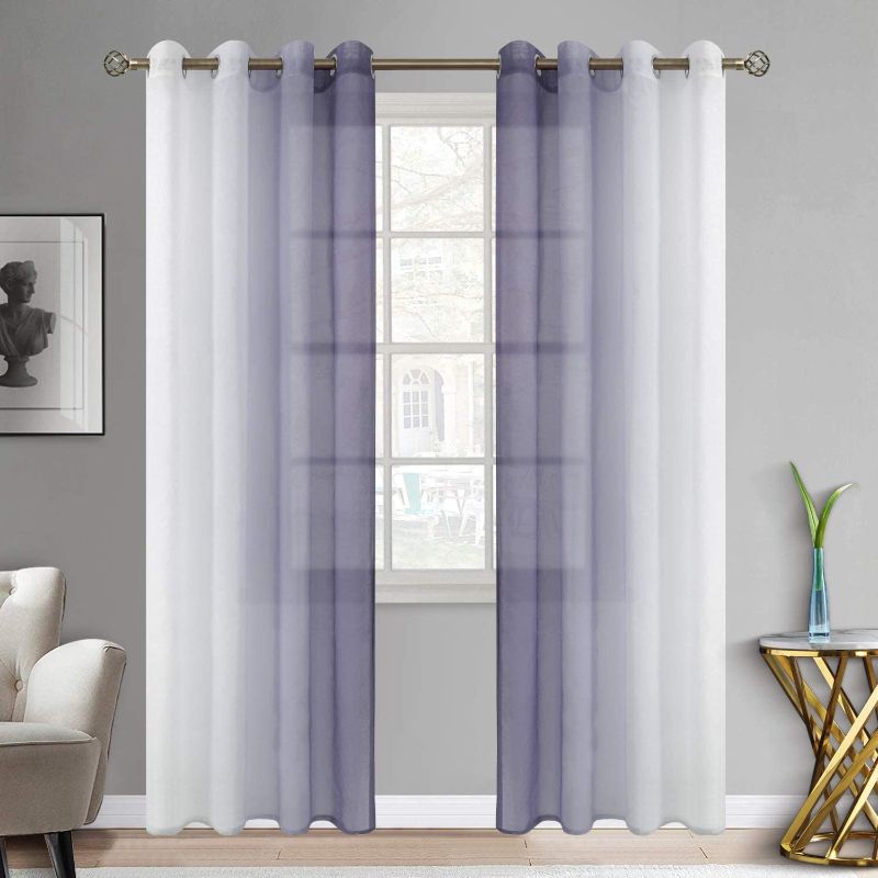 Photo 1 of BGment Ombre Sheer Curtains Faux Linen Grommet Light Filtering Semi Sheer Gradient Window Curtain Pair for Bedroom Living Room, Set of 2 Panels (Each 52 x 72 Inch, Purple)
