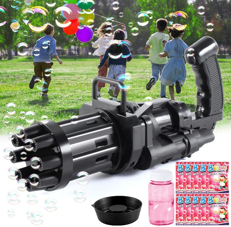 Photo 1 of Gatling Bubble Maker, Machine Bubble Gun, Bubble Gun 8-Hole Bubble Blower Automatic Bubble Machine Electric Bubble Outdoor Toy for Boys Girls
