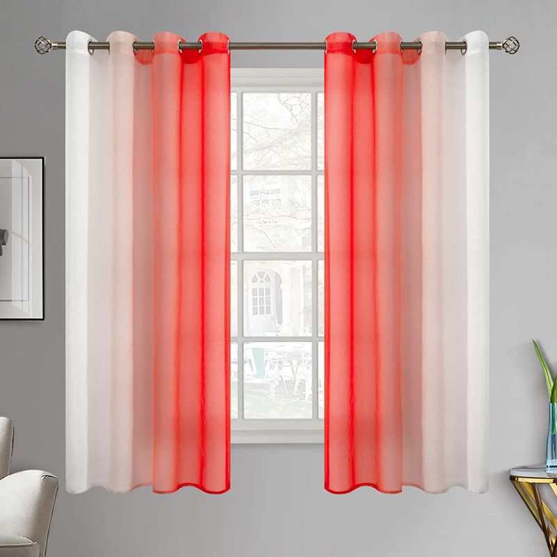 Photo 1 of BGment Ombre Sheer Curtains Faux Linen Grommet Light Filtering Semi Sheer Gradient Window Curtain Pair for Bedroom Living Room, Set of 2 Panels ( Each 52 x 63 Inch, Red )
