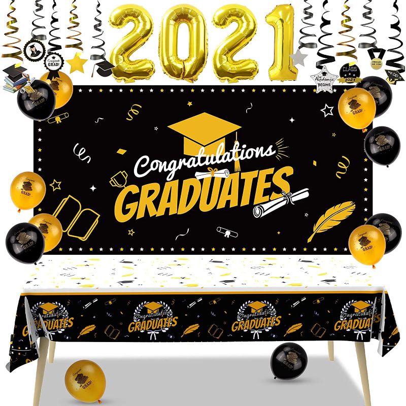 Photo 1 of Graduation Decorations 2021,Graduation Banner Graduation Party Supplies Set