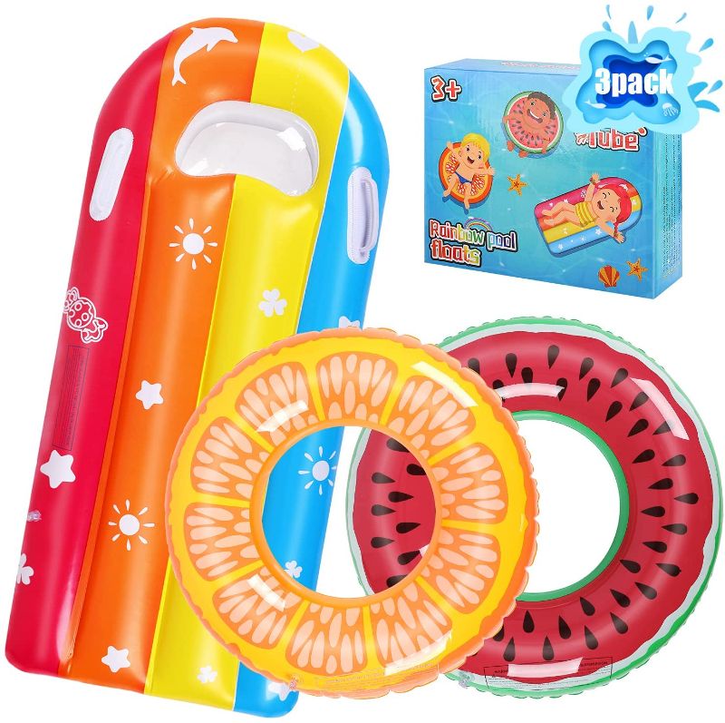 Photo 1 of Biulotter Swimming Rings for Kids Fruit Pool Float, Swim Tube Ring, Inflatable Pool Floats Swim Pool Party Inner Tube for Kids, 3 Style Summer Pool Toy for Fun
