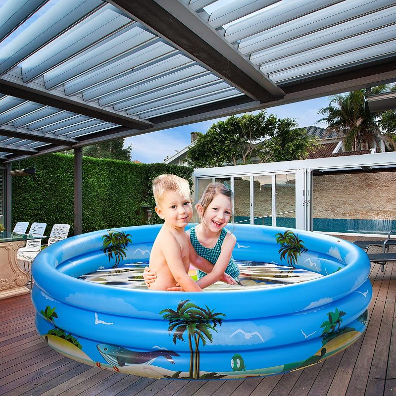 Photo 1 of NEOFORMERS Kiddie Pool, 3 Rings Inflatable Swimming Pool for Kids Toddlers Babies, 47” Indoor Outdoor Garden Backyard Summer Fun Water Park Game Play Center (Beach)
