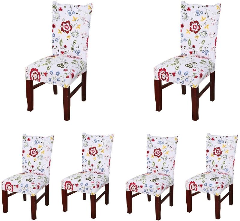 Photo 1 of SoulFeel Set of 6 x Stretchable Dining Chair Covers, Spandex Chair Seat Protector Slipcovers for Holiday Banquet, Home Party, Hotel, Wedding Ceremony (Style 37, Floral)
