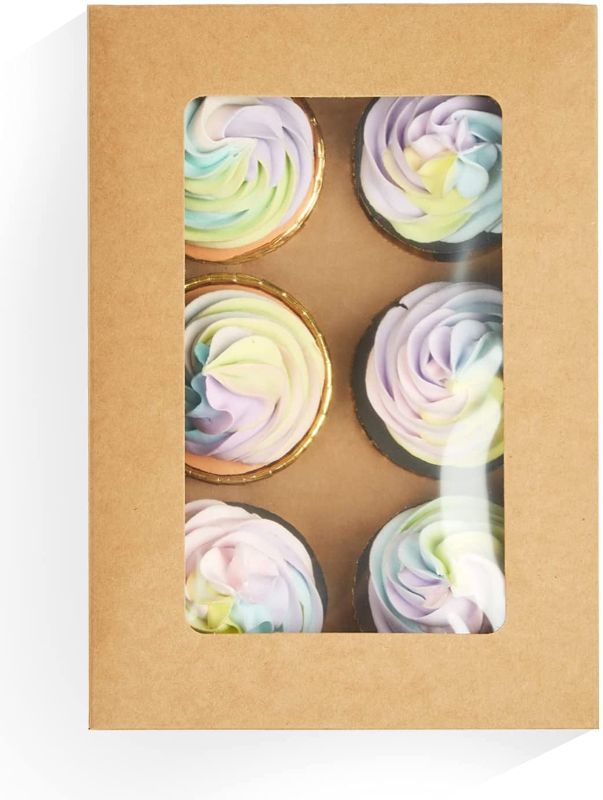 Photo 1 of Yotruth 16 Packs Cupcake Boxes Holders 6 Cupcakes,Kraft Bakery Boxes with Window 9.4" x 6.1" x 3.0" Cupcake Carriers Containers
