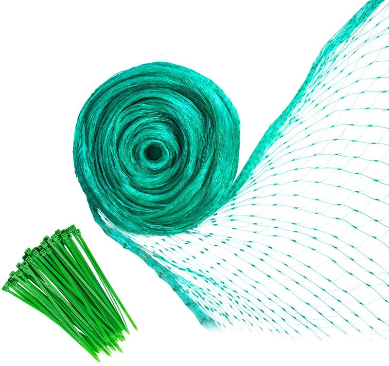 Photo 1 of YHmall Bird Netting 13 x 33 Feet, Green Plant Garden Netting Reusable Heavy Duty, Fruit Tree Netting with 50 Pcs Cable Ties Protect Fruit Trees Blueberries Plants and Vegetables from Birds and Animals 2 Pack 
