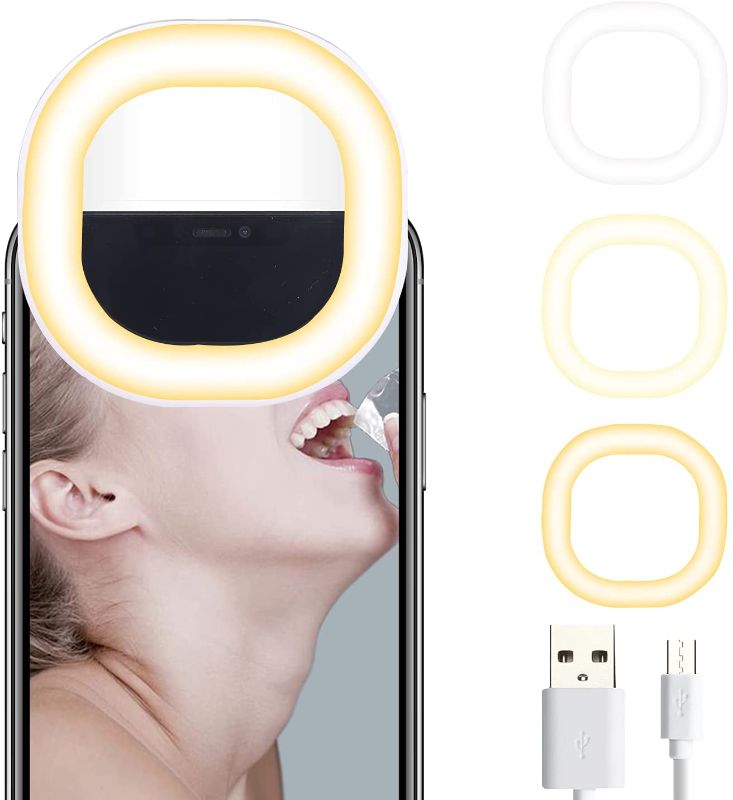 Photo 1 of [2021 Upgraded] MQOUNY Clip on Selfie Ring Light,Rechargeable Portable Clip-on Selfie Fill Light with 36 LED for iPhone/Android Smart Phone Photography, Camera Video,Table,iPad, Girl Makes up (White)
