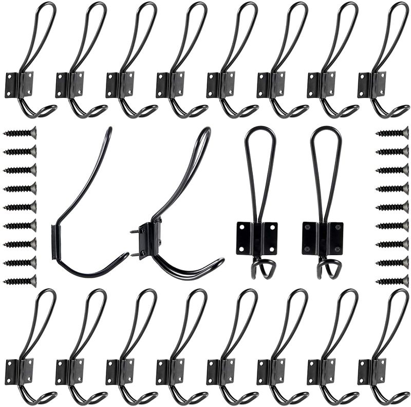 Photo 1 of 20 Pack Coat Hooks, POZEAN Hooks for Hanging with 80pcs Screws, Retro Double Coat Hooks Wall Hooks for Hanging Coat Scarf, Bag, Towel, Key, Cap, Cup, Hat and More
