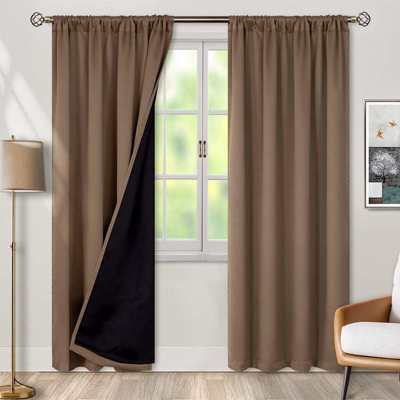 Photo 1 of BGment Thermal Insulated 100% Blackout Curtains for Bedroom with Black Liner, Double Layer Full Room Darkening Noise Reducing Rod Pocket Curtain (52 x 95 Inch, Taupe, 2 Panels)
