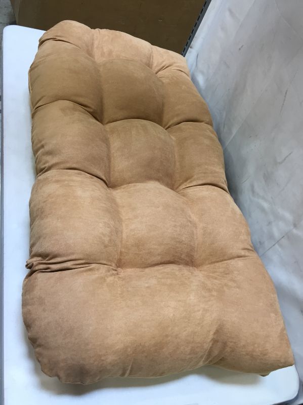 Photo 2 of Blazing Needles U-Shaped Microsuede Tufted Settee/Bench Cushion, 42" x 19", Camel
