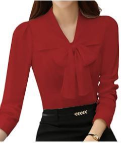 Photo 1 of JHVYF Women's Bow Tie Neck Blouses Long Sleeve Casual Work Office Polyester Blouse Shirts Tops SIZE 4